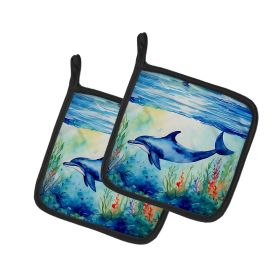 Dolphin Pair of Pot Holders Kitchen Heat Resistant Pot Holders Sets Oven Hot Pads for Cooking Baking BBQ, 7 1/2 x 7 1/2