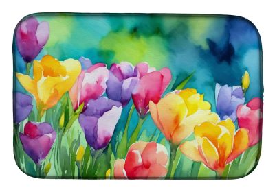 Freesias in Watercolor Dish Drying Mat Absorbent Dish Drying Mat Pad for Kitchen Counter Dish Drainer Mat for Countertop, 14 x 21", Multicolor