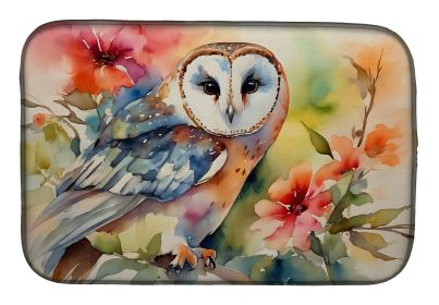 Barn Owl Dish Drying Mat Absorbent Dish Drying Mat Pad for Kitchen Counter Dish Drainer Mat for Countertop, 14 x 21", Multicolor