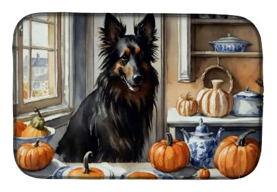 Belgian Sheepdog Fall Kitchen Pumpkins Dish Drying Mat Absorbent Dish Drying Mat Pad for Kitchen Counter Dish Drainer Mat for Countertop, 14 x 21