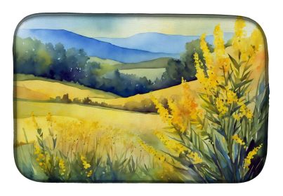 Kentucky Goldenrod in Watercolor Dish Drying Mat Absorbent Dish Drying Mat Pad for Kitchen Counter Dish Drainer Mat for Countertop, 14 x 21"