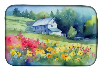 Massachusetts Mayflowers in Watercolor Dish Drying Mat Absorbent Dish Drying Mat Pad for Kitchen Counter Dish Drainer Mat for Countertop, 14 x 21