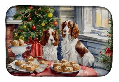 Welsh Springer Spaniel Christmas Cookies Dish Drying Mat Absorbent Dish Drying Mat Pad for Kitchen Counter Dish Drainer Mat for Countertop, 14 x