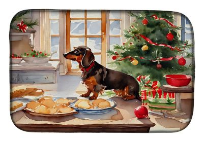 Dachshund Christmas Cookies Dish Drying Mat Absorbent Dish Drying Mat Pad for Kitchen Counter Dish Drainer Mat for Countertop, 14 x 21", Multicol