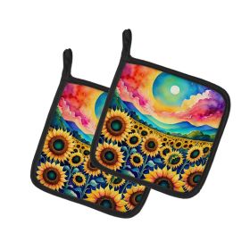 Colorful Sunflowers Pair of Pot Holders Kitchen Heat Resistant Pot Holders Sets Oven Hot Pads for Cooking Baking BBQ, 7 1/2 x 7 1/2