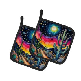 Colorful Queen of the Night Cactus Pair of Pot Holders Kitchen Heat Resistant Pot Holders Sets Oven Hot Pads for Cooking Baking BBQ, 7 1/2 x 7 1/