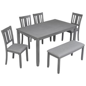 6 Piece Kitchen Dining Set, Rectangular Wooden Dining Table with 4 Upholstered Chairs and a Bench, Dining Table Set for 6 People, Living Room (title: default title)