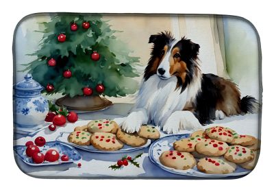 Sheltie Christmas Cookies Dish Drying Mat Absorbent Dish Drying Mat Pad for Kitchen Counter Dish Drainer Mat for Countertop, 14 x 21", Multicolor (Default: Default)