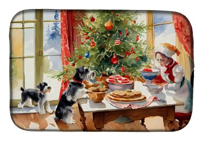 Schnauzer Christmas Cookies Dish Drying Mat Absorbent Dish Drying Mat Pad for Kitchen Counter Dish Drainer Mat for Countertop, 14 x 21", Multicol (Default: Default)