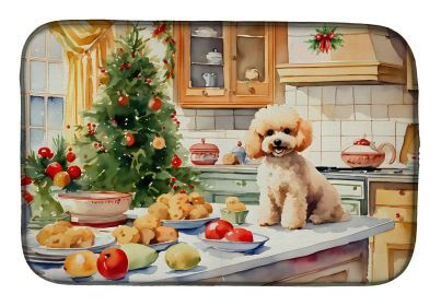 Poodle Christmas Cookies Dish Drying Mat Absorbent Dish Drying Mat Pad for Kitchen Counter Dish Drainer Mat for Countertop, 14 x 21", Multicolor (Default: Default)