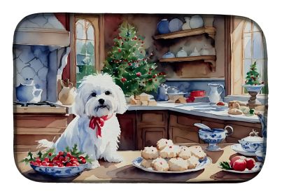 Maltese Christmas Cookies Dish Drying Mat Absorbent Dish Drying Mat Pad for Kitchen Counter Dish Drainer Mat for Countertop, 14 x 21", Multicolor (Default: Default)