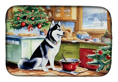 Siberian Husky Christmas Cookies Dish Drying Mat Absorbent Dish Drying Mat Pad for Kitchen Counter Dish Drainer Mat for Countertop, 14 x 21" (Default: Default)