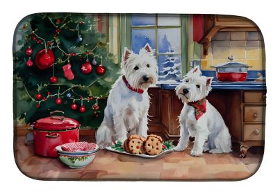 Westie Christmas Cookies Dish Drying Mat Absorbent Dish Drying Mat Pad for Kitchen Counter Dish Drainer Mat for Countertop, 14 x 21", Multicolor (Default: Default)
